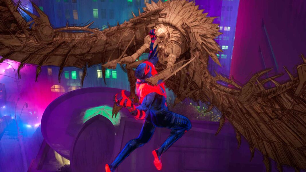 Miguel O Hara_Oscar Isaac clashes with Vulture_Jorma Taccone in Columbia Pictures and Sony Pictures Animations SPIDER-MAN ACROSS THE SPIDER-VERSE